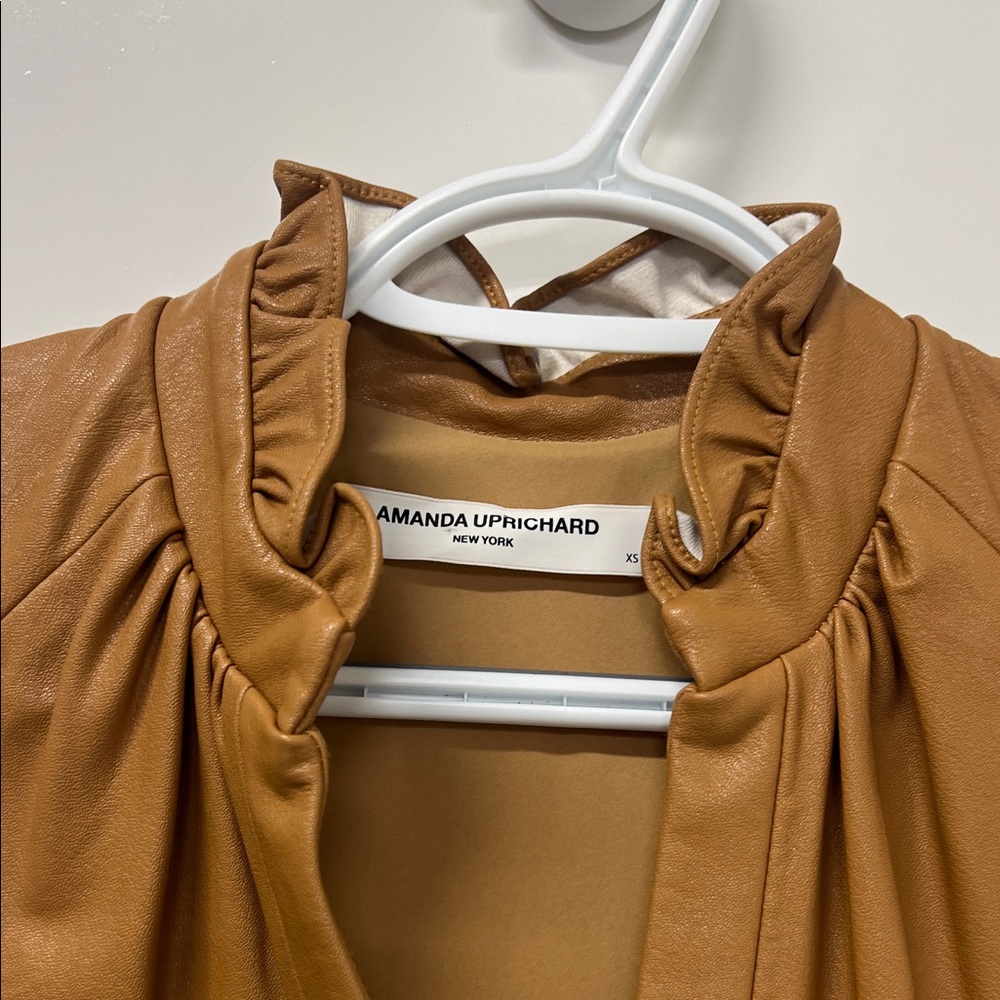 Amanda Uprichard, Connolly Dress, Camel Colored Faux Leather, Size XS - Picture 3 of 12